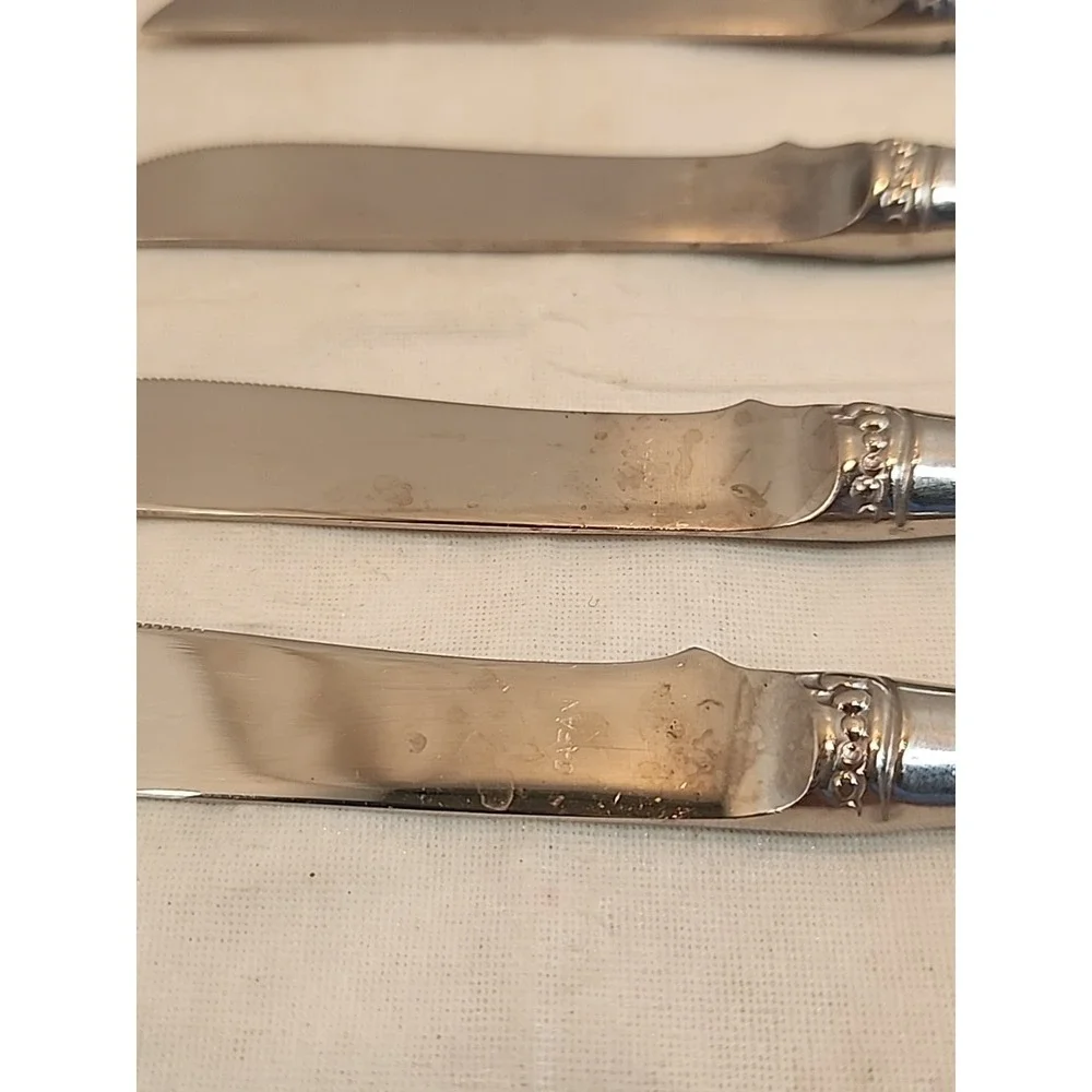 Set Of Six Vintage‎ Stainless Steel Dinner Knives with Faux Bamboo Handles